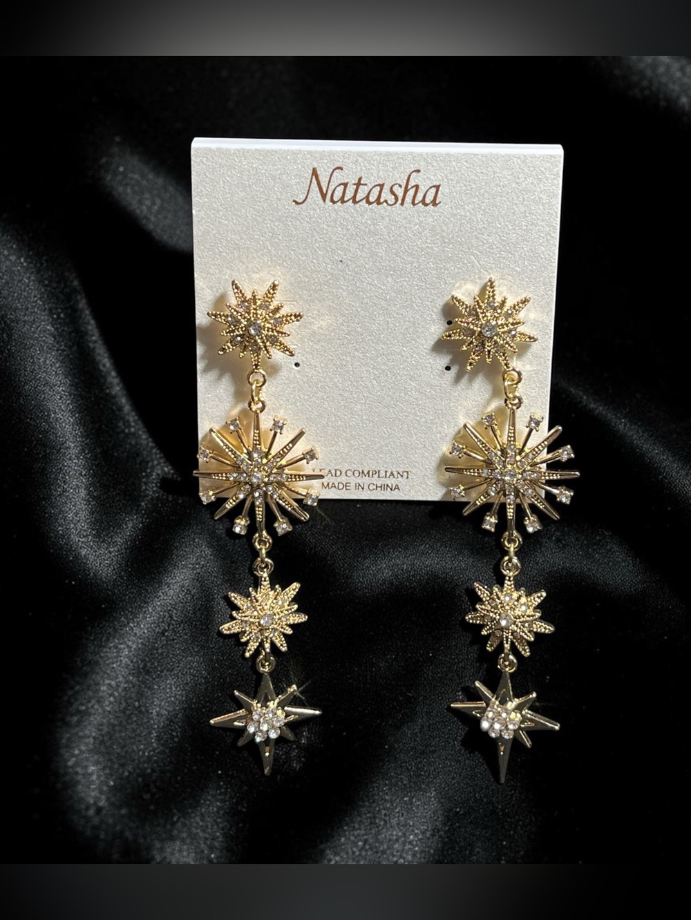 Natasha Couture Gold Multi-Star Drop Earrings - Gold